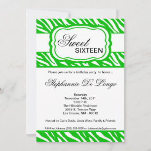 12x18 Green Zebra Print Geburtstagsparty Einladung