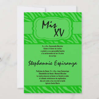 12x18 Green Zebra Print Quinceanera 15 Einladung