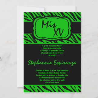 12x18 Green Zebra Print Quinceanera 15 Einladung