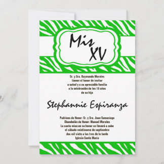 12x18 Green Zebra Print Quinceanera 15 Einladung