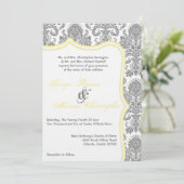 12x18 Grey Yellow Damask Hochzeitsreise Einladung (Stehend Vorderseite)