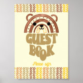 12x18 Guest Book Boho Woodland Bear Birthday Poster (Vorne)