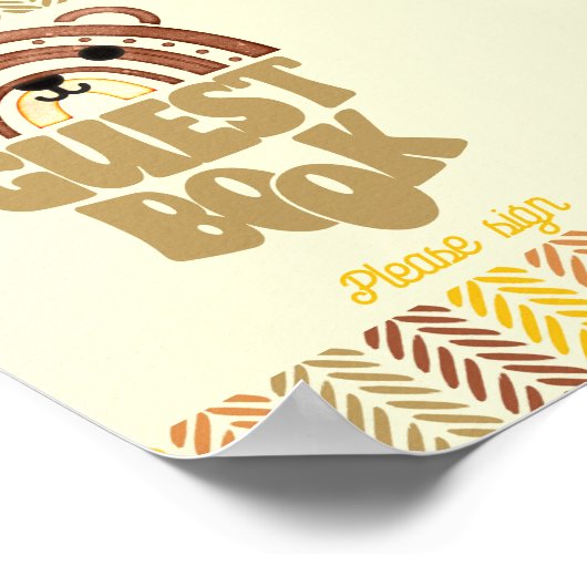 12x18 Guest Book Boho Woodland Bear Birthday Poster (Ecke)