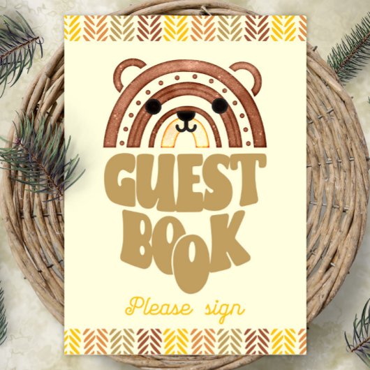12x18 Guest Book Boho Woodland Bear Birthday Poster