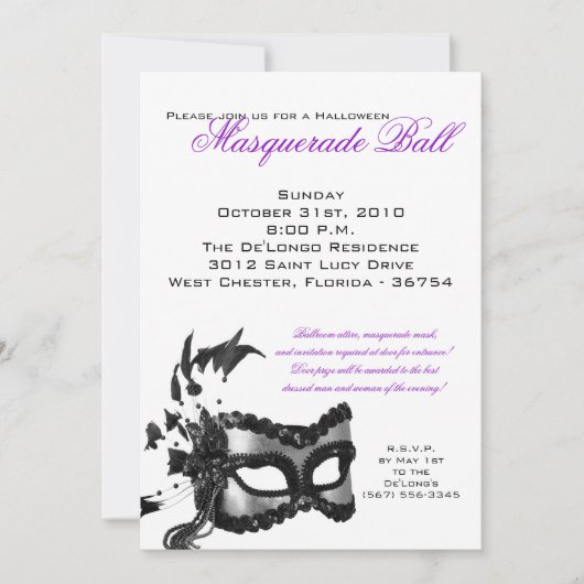 12x18 Halloween Masquerade Ball Maske Einladung (Vorderseite)