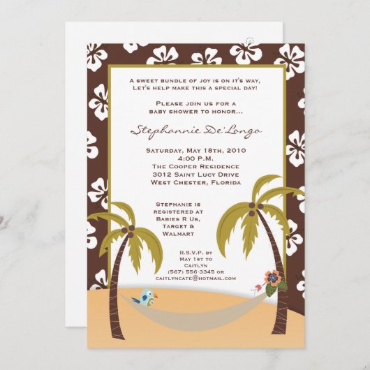 12x18 Hawaiian Hammock Toucan Babydusche Einladung (Vorne/Hinten)