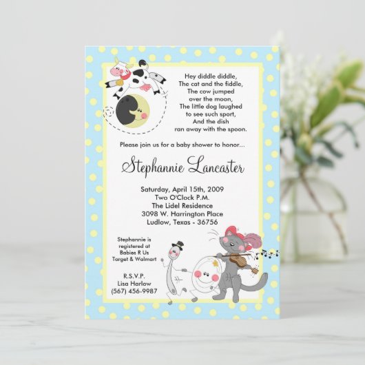 12x18 Hey Diddle Didd Kinderzimmer Kinderdusche Ei Einladung (Stehend Vorderseite)