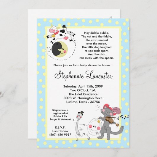 12x18 Hey Diddle Didd Kinderzimmer Kinderdusche Ei Einladung (Vorne/Hinten)