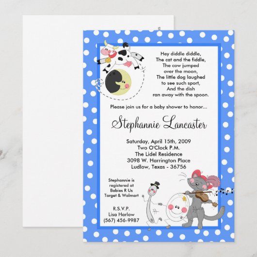 12x18 Hey Diddle Didd Kinderzimmer Kinderdusche Ei Einladung (Vorne/Hinten)