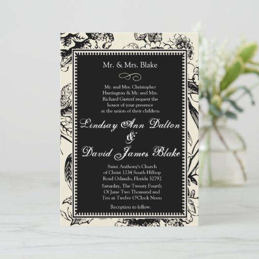 12x18 Hochzeit Einladung Schwarz-Weiß-Blumen-Toile (Stehend Vorderseite)