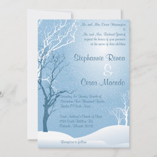 12x18 Hochzeit Einladung Winterschneebaum (Vorderseite)