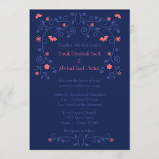 12x18 Hochzeit von Korallen und Seestreitkräften Einladung