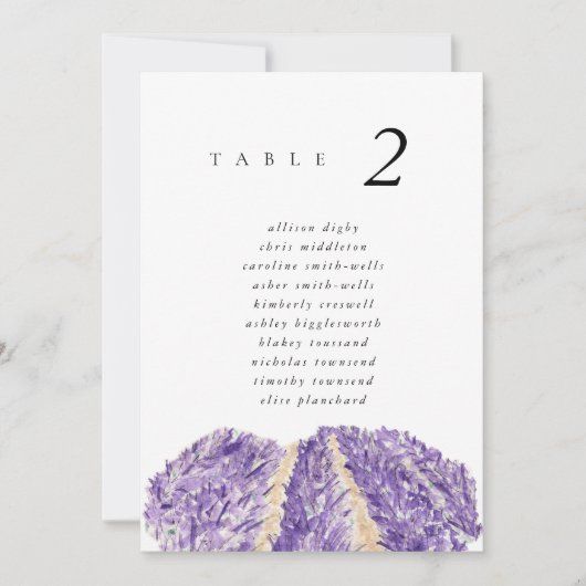 12x18" Hochzeitssitzkarte für Wasserfarben-Lavende (Vorderseite)