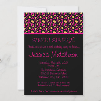 12x18 Hot Pink Cheetah 16. Geburtstag Einladung