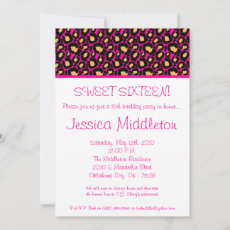 12x18 Hot Pink Cheetah 16. Geburtstag Einladung