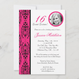 12x18 Hot Pink Damask 16 Geburtstagsparty Einladun Einladung