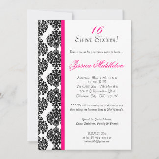 12x18 Hot Pink Damask Lace Geburtstagsparty Einlad Einladung
