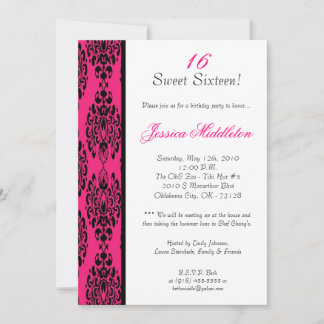 12x18 Hot Pink Damask Spitzen Geburtstagsparty Ein Einladung