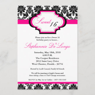 12x18 Hot Pink Damask Sweet 16 Geburtstag Einladun Einladung
