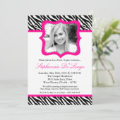 12x18 Hot Pink Zebra FOTO Sweet 16 Birthday Einlad Einladung (Stehend Vorderseite)