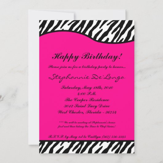 12x18 Hot Pink Zebra Geburtstagsparty Einladung (Vorderseite)