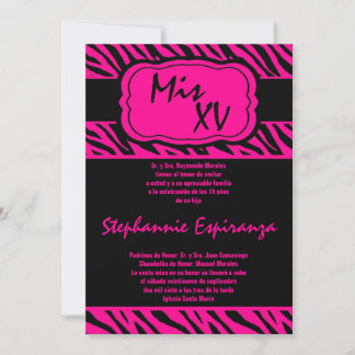 12x18 Hot Pink Zebra Print Quinceanera 15 Einladun Einladung