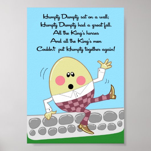 12x18 Humpty Dumpty Rhyme Kids Room Art Poster (Vorne)