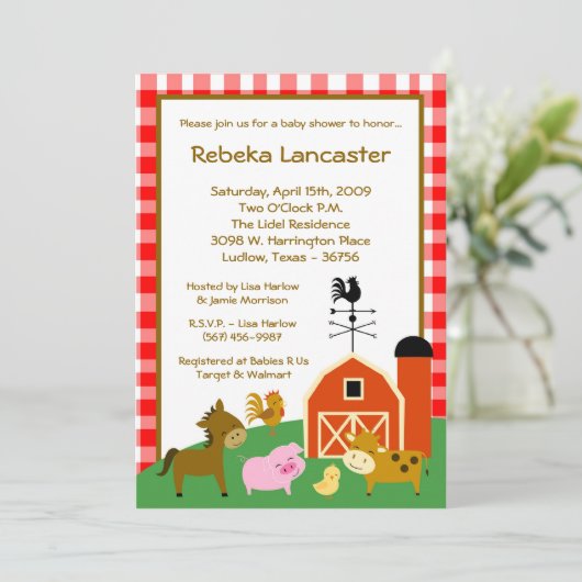 12x18 Invite - Farm Animals Kinderdusche Einladung (Stehend Vorderseite)