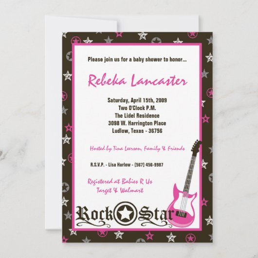 12x18 Invite - Girl Rock Star Babydusche Einladung (Vorderseite)