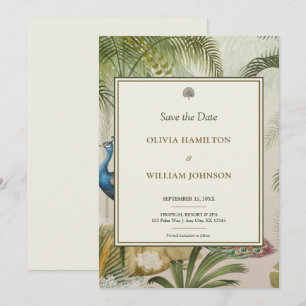 12x18 Ivory Tropical Peacock Palm Wedding Save The Date