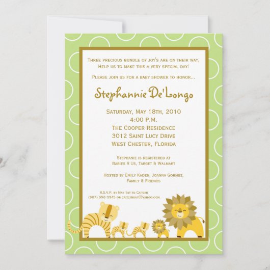 12x18 Jungle Boy Gir TRIPLETS Kinderdusche Einladu Einladung (Vorderseite)