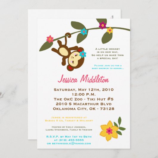 12x18 Jungle Gym Monkey Dance Baby Dusche Einladun Einladung (Vorne/Hinten)