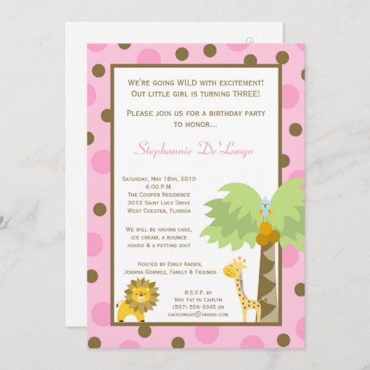 12x18 Jungle Safari Zoo Tier Einladung zum Geburts (Vorne/Hinten)