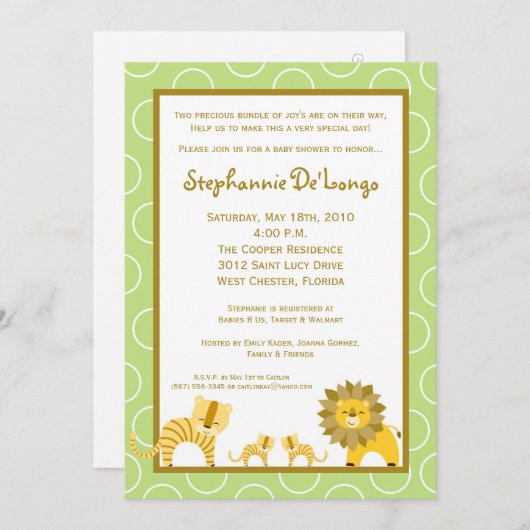 12x18 Jungle Tiger Girl TWINS Kinderdusche Einladu Einladung (Vorne/Hinten)