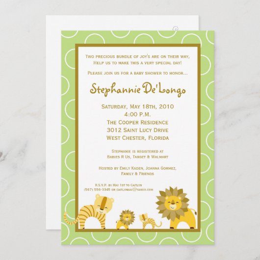 12x18 Jungle Tiger Lion TWINS Kinderdusche Einladu Einladung (Vorne/Hinten)