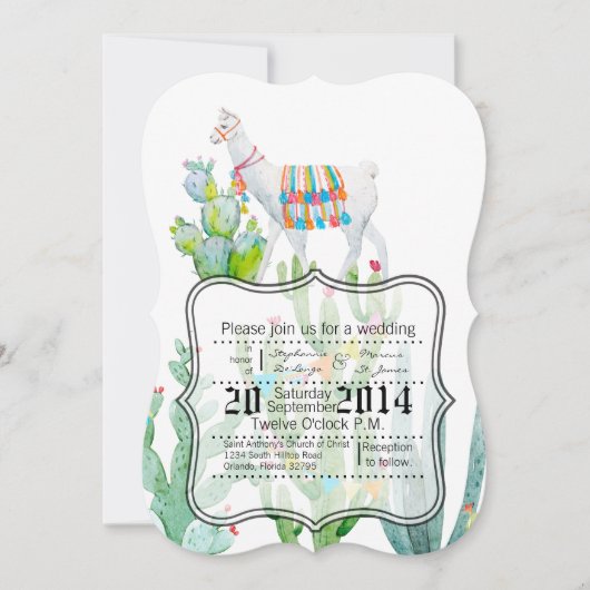 12x18 Karierte Hochzeitseinladung Boho Llama Bohem Einladung (Vorderseite)