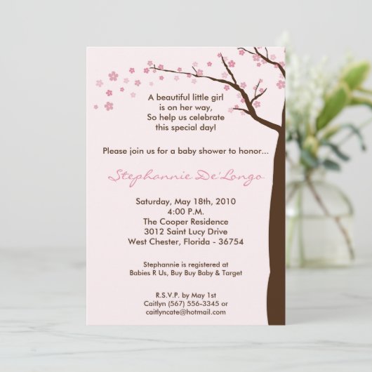 12x18 Kirschblüten-Baum-Baby-Duschen-Einladung Einladung (Stehend Vorderseite)