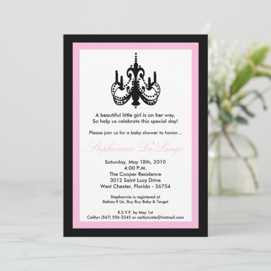 12x18 Kronleuchter Light Pink Kinderdusche Einladu Einladung (Stehend Vorderseite)