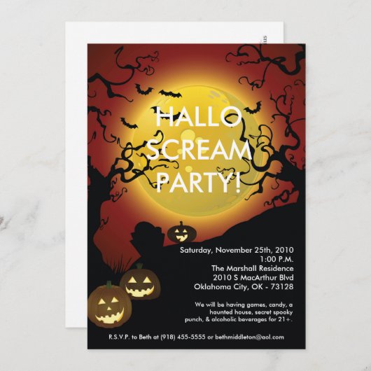12x18 Kürbis-Kürbislaterne-Halloween-Einladung Einladung (Vorne/Hinten)