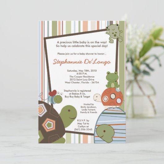 12x18 Laguna Turtle Frog Bee Baby Dusche Einladung (Stehend Vorderseite)