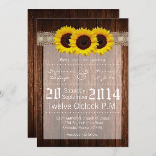 12x18 Land-Sonnenblume-hölzerne Einladung (Vorne/Hinten)