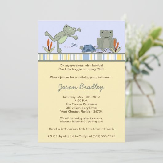 12x18 Leap Frog Turtle Bee Birthday Party Einladun Einladung (Stehend Vorderseite)