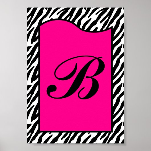 12x18 Letter Wall Art Hot Pink Zebra Animal Print Poster (Vorne)