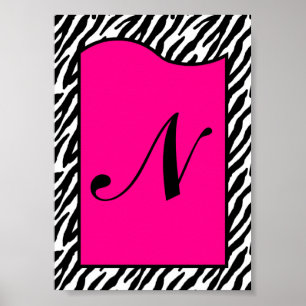 12x18 Letter Wall Art Hot Pink Zebra Animal Print Poster