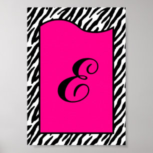 12x18 Letter Wall Art Hot Pink Zebra Animal Print Poster