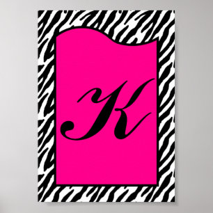 12x18 Letter Wall Art Hot Pink Zebra Animal Print Poster