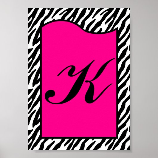 12x18 Letter Wall Art Hot Pink Zebra Animal Print Poster (Vorne)