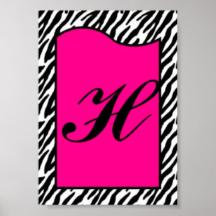 12x18 Letter Wall Art Hot Pink Zebra Animal Print Poster