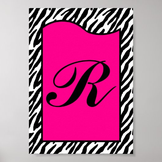 12x18 Letter Wall Art Hot Pink Zebra Animal Print Poster (Vorne)