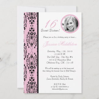 12x18 Light Pink Damask 16 Geburtstagsparty Einlad Einladung